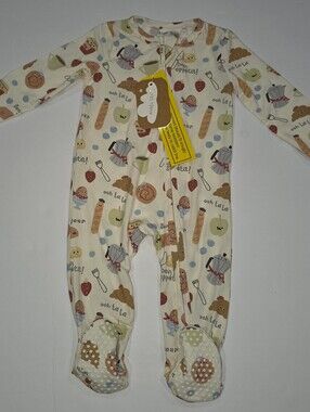 Angel Dear Cream Multi-Food Print Footed One-Piece Size 6-9 Months